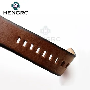 HENGRC Retro Watchband Apyrankė Vyrams Ruda 24mm Retro natūralios Odos Žiūrėti Juosta Dirželis Plieno, Nerūdijančio Metalo Sagtis Priedai