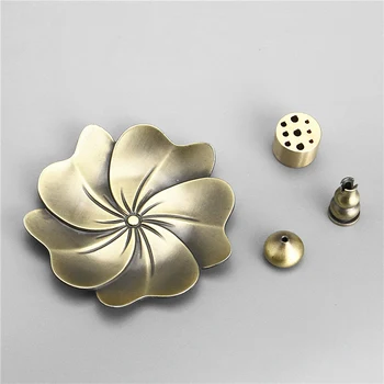 Antikvariniai vario smilkalų degiklis disko stick miegamasis santalas censer patvirtinamuosius linija, lotoso gėlė, stiliaus bokštas smilkalų sėdynės arba bazės