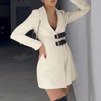 Simplee Seksualus v-kaklo moterų atsitiktinis suknelė, švarkas Rudens žiemos ilgos rankovės vientisos baltos Elegantiškas šalies biuro moteris suknelė 2020 m.