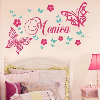 Spalvos drugelis meno siena lipdukas Užsakymą Pritaikytą Pavadinimas Vaikas Mergaitės Darželio kambarį miegamųjų namas apdaila
