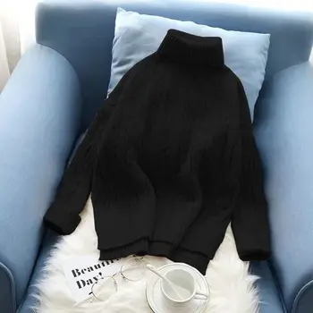 Megztinis Moterų Golfo Puloveriai Kietas Ruožas Viršaus Mezgimas Plus Size Harajuku Rudenį 2020 M. Žiemos Korėjos Prarasti Šiltas Megztiniai Moteris