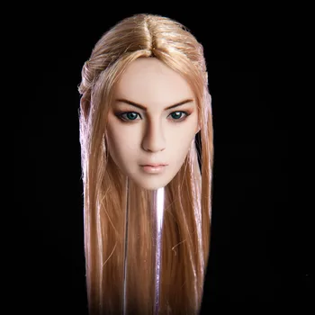 1:6 Moterų Galvos Drožyba Elf Mergina Vadovas Raižyti Juoda, Šviesūs Plaukai Nuimamas Ausų Skulptūra Modelį, 12