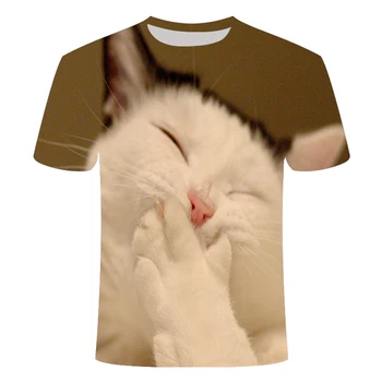 Katės 3D Atspausdintas T-shirt Moterims, Vyrams, marškinėlius trumpomis Rankovėmis Atsitiktinis Vyrų Mados Aukštos Kokybės Drabužių tees Viršūnes Dropshipping110—6XL