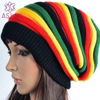 Elegantiškas Mados Bob Marley Jamaikos reggae bžūp Kelių spalvų Dryžuotas Rasta Skrybėlę Slouchy Baggie Kepuraitė Skullies Gorro rasta Moteris