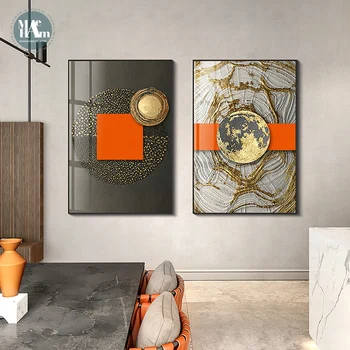 Abstrakti Orange Drobė Spausdinti Tapybos Aukso folija geometrinių spalvų Plakatas Sienos Menas, Nuotraukos ant Drobės Kambarį Biuro Dekoras