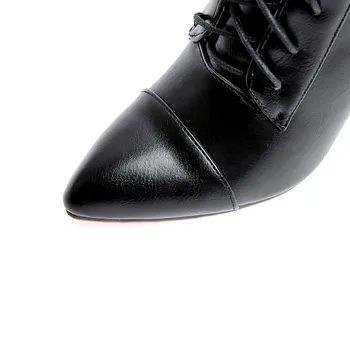 Nauja Rudens Žiemos Moterų Batai Aukštos Kokybės Nėriniai-up Europos Ponios batai Odos Mados aukšti kulniukai Batai Plius dydis 34-43