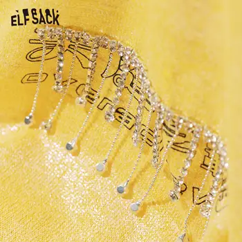 ELFSACK Geltonos Kietos Blizgančiais Diamond Atsitiktinis Harajuku T-Marškinėliai Moterims 2020 Metų Vasaros ELF Levandų Grynas korėjos Ponios Baltos Dienos Topai