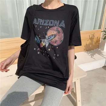 Moterų Black T-Shirt Misija Marsas Erdvėlaivis, Print T-Marškinėliai Arizona Medvilnės Top Marškinėliai