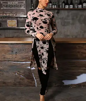 Vasaros Elegantiškas Moteris, Stilingas Aplikacijos Šalies Marškinėliai Moteriška Aukšto Pusėje Padalinta Laisvalaikio Ilgomis Rankovėmis Palaidinė Akių Orui Viršų