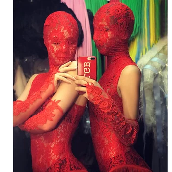 Seksualus gogo nėrinių kutas Suknelė Perspektyvos Raudona Kinų Stiliaus Baras Naktys ds Rodo Naujas naktinis klubas kostiumas su galvos dangtelis, moteris