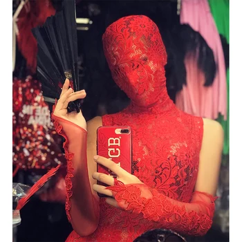 Seksualus gogo nėrinių kutas Suknelė Perspektyvos Raudona Kinų Stiliaus Baras Naktys ds Rodo Naujas naktinis klubas kostiumas su galvos dangtelis, moteris
