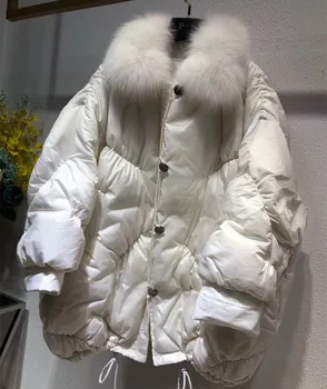 Negabaritinių žiemos striukė moterims prarasti parko outwear gamtos nekilnojamojo lapės kailio apykaklė 90% baltųjų ančių pūkų paltai striukės