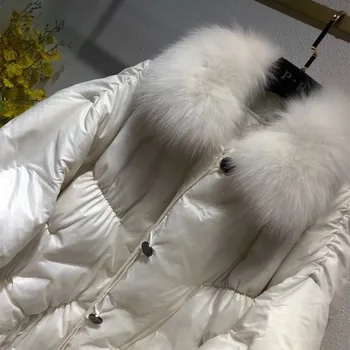 Negabaritinių žiemos striukė moterims prarasti parko outwear gamtos nekilnojamojo lapės kailio apykaklė 90% baltųjų ančių pūkų paltai striukės