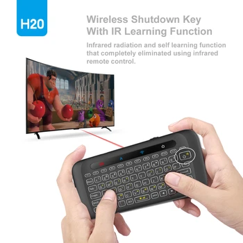 H20 Mini Belaidės Klaviatūros Apšvietimas Touchpad Oro pele IR Simpatijų Nuotolinio valdymo Andorid BOX 