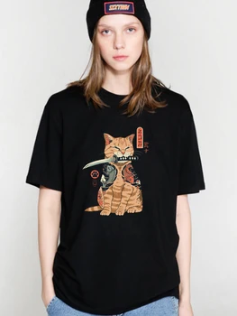 COOLMIND medvilnės cool cat spausdinti streetwear moterų marškinėliai atsitiktinis palaidų vasarą moterys marškinėlius, o-kaklo t-shirt summer tee marškinėliai