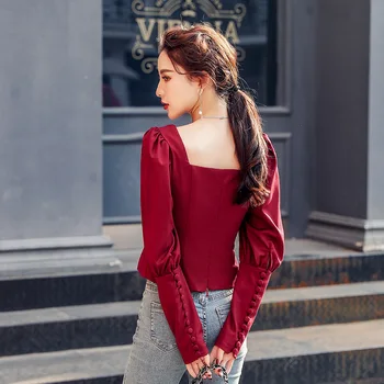 Beiyingni Seksualus Palaidinės Moterų Vyno Raudona Juoda Rudenį Ilgomis Rankovėmis 2020 Slim Atsitiktinis Blusas Moterų Apkarpytos Viršų Mados Korėjos Marškinėliai