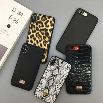 Prekės leopard gyvatė gėlių, žalios lapinės metalo etiketės, odinis telefono dėklas skirtas iphone 12 11 pro X XR XS MAX 7 8 plius hard cover