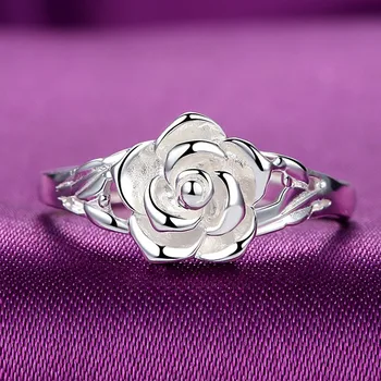Mielas Moterų Ponios Mažas Rožių Gėlių Žiedas Nekilnojamojo 925 Sterlingas Sidabro Vestuviniai Žiedai Moterims Žada Meilės Vestuvinis Žiedas