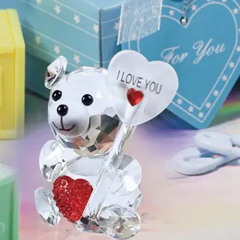 Mielas Lokys Krištolo Statulėlės, Su Širdies Formos Ornamentu Stiklo Gyvūnų Miniatiūriniai Meilės Romantiška Mergina Dovanos Apdaila
