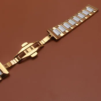 Geltona Aukso metalo Wrap Keramikos Watchband Baltas Gražus Žiūrėti dirželis apyrankė tinka kvarciniai laikrodžiai moterims, kaip 14mm 16mm 18mm 20mm 22mm