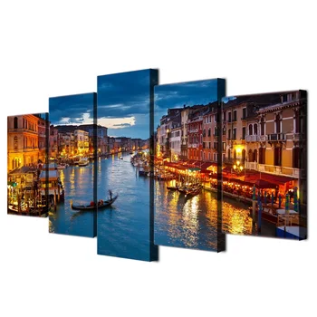 Plakatas Drobės Tapybos HD Sienos Menas Nuotraukas, 5 Gabalas Venecija Miesto Vandens Valtis Šviesos Kraštovaizdžio Modernios Spausdinimo Tipas Modulinės Dekoras