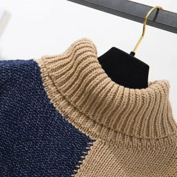 BLLOCUE Žiemos Moterų Atsitiktinis Biuro 2piece Nustatyti Aukštą Apykaklę Spalvų Megztiniai Išorinis Megztinis+Vilnos Single-Breasted Mini Sijonas Kostiumas