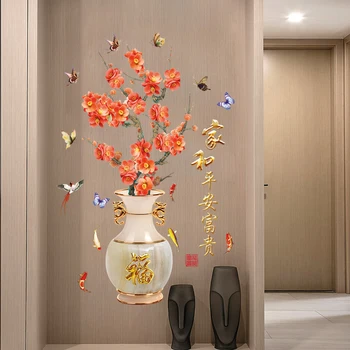 162X92CM Didelių Gėlių-Butelis Vintage Stiliaus Kinijos Simbolių Sienų Lipdukai Harmonijos Namų Vinilo Dailės Freskos Nuimamas Durų Lipdukai