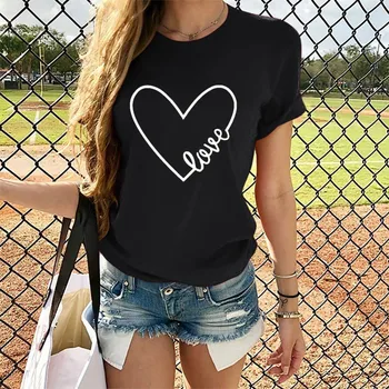 Meilė Širdies Spausdinti Valentino T-shirt Moterims, Atsitiktinis Trumpas Rankovės Grafinis Tees Viršūnes 2020 Naujas Mados Valentino Diena Marškinėlius Apranga #