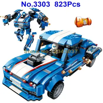 823pcs 2in1 miesto transformacijos robotas laukinių arklių automobilių apšviesti blokai Žaislas