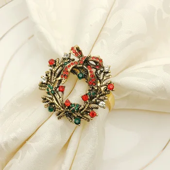 10vnt/daug Retro Kalėdų vainikas servetėlių žiedas deimantas servetėlių žiedas vystymo sagtis atostogų šalis viešbutis darbastalio apdaila