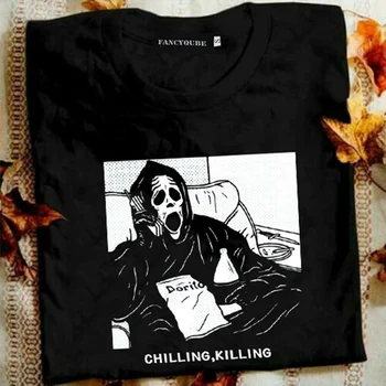 Punk, Gothic Marškinėliai Moterims Mados Atsitiktinis marškinėliai Helovinas Vaiduoklis Atšaldymo Žuvo Laiškas Spausdinti Trumpas Rankovėmis Tee Viršūnes Drabužiai