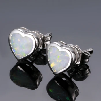 Širdies White Opal Stud Auskarai Sidabro 925 Papuošalai, Auskarai Moterų Dalyvavimas Jubiliejų Šalis Dovana 2 spalvų Fine Jewelry
