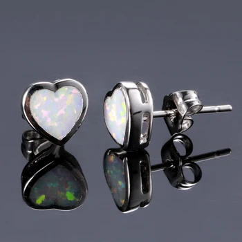 Širdies White Opal Stud Auskarai Sidabro 925 Papuošalai, Auskarai Moterų Dalyvavimas Jubiliejų Šalis Dovana 2 spalvų Fine Jewelry