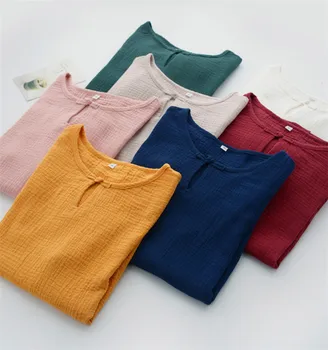 Plus Size Blusas Femininas Kinijos stilius derliaus medvilnės skalbiniai pusė rankovėmis marškinėliai M - 6XL 7XL Prairie atsitiktinis Chic Palaidinės, topai
