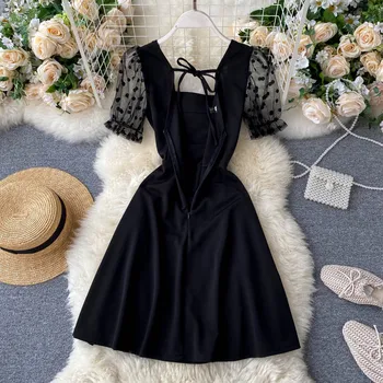 Prancūzijos moterų retro juoda suknelė šalis aikštėje apykaklės sluoksniuotos rankovėmis akių kratinys suknelė hepurn stiliaus 2020 naujas vestidos skraiste