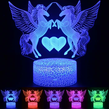 Vienaragis Lempos Naktį Šviesos Pegasus 3D Led Lempos Naktį Šviesos diodų (LED) Naktį Šviesos Dekoro Led šviesos Lempos, Led Touch Šviesos Vaikas Lempos D30