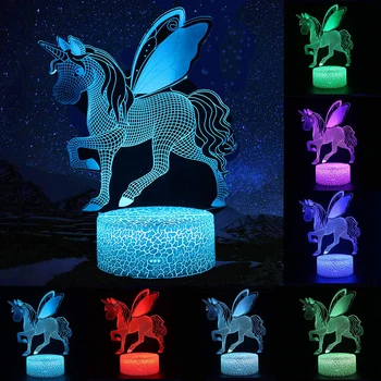 Vienaragis Lempos Naktį Šviesos Pegasus 3D Led Lempos Naktį Šviesos diodų (LED) Naktį Šviesos Dekoro Led šviesos Lempos, Led Touch Šviesos Vaikas Lempos D30