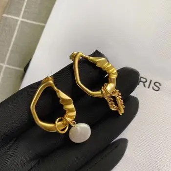 Aukso nesimetriškas Pearl stud auskarai, žiedai, moterų Kolczyki Damskie Chirurgijos Papuošalai Sward Sieraden Joyas Visą Nemokamas Pristatymas
