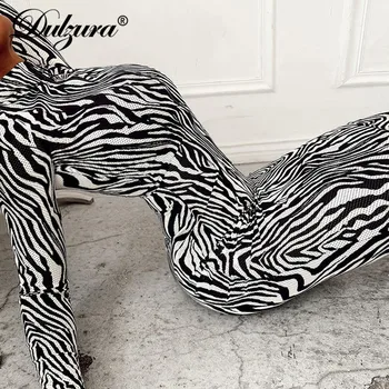 Dulzura Zebras Spausdinti Moterų Užtrauktukas Midi Suknelė Ilgomis Rankovėmis Skylę Matyti Per Bodycon Seksualus Streetwear 2020 M. Rudens-Žiemos Drabužių Klubas