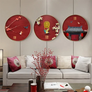 Tradicinės Kinų Stiliaus Raudonas Pastato Drobės Tapybos Sienos Meno Plakatų Spausdinimo Šiuolaikinių Nuotraukų Kambarį Home Office Dekoras