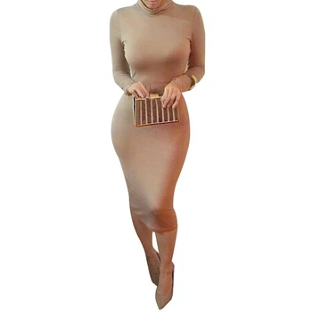 Naujas Moterų Tvarstis Suknelė Rudenį Golfo Slim Ilgomis Rankovėmis Bodycon Suknelė Seksualus Mados Aukštos Kaklo Klubas Apvalkalą Wrap Vestidos Femme