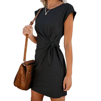 Moterys Vasarą Mini Suknelė Trumpų Rankovių Su Plačiomis Tvarstis Streetwear vientisa Spalva Kelio Ilgis Suknelės Tiesiai WL78