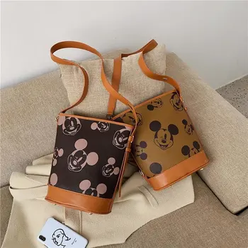 Disney Mickey mouse Moterų maišas mielas minnie krepšys peties kibirą, maišą mados lady pu krepšys Laisvalaikio rankinės