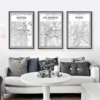 Pasaulio Miesto Žemėlapį, niujorke, Tokijuje, Paryžiuje, Drobė, Tapyba, Plakatų ir grafikos Sienos Menas Nuotraukas Kambarį Apdaila Cuadros