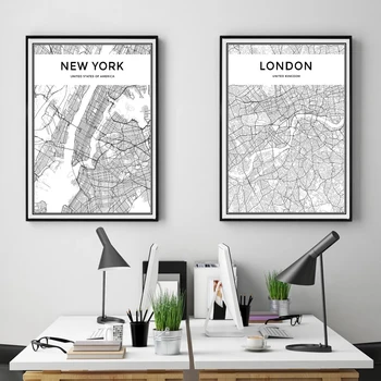 Pasaulio Miesto Žemėlapį, niujorke, Tokijuje, Paryžiuje, Drobė, Tapyba, Plakatų ir grafikos Sienos Menas Nuotraukas Kambarį Apdaila Cuadros