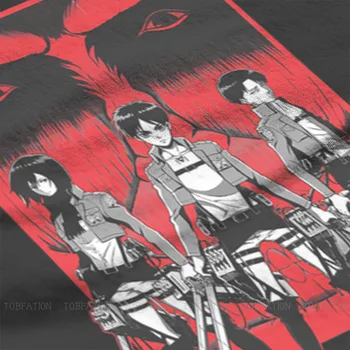 Apklausa Korpusas Hipster TShirts Ataka Titan Eren Mikasa Levi Anime Vyrų Grafinė Medžiaga Viršūnės T Shirt O Kaklo Negabaritinius