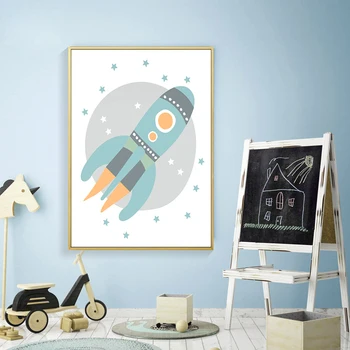 Darželio Astronautas Plakatai Kosmoso Raketų Kūdikių Sienos Meno Tapybos Drobės Šiaurės Spausdinimo Vaikų Berniukų Kambarys Dekoratyvinis Nuotrauką
