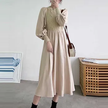 2020 Dizaineris Suknelė Moterų Slim vientisas korėjos Megzti Megztinis Sukneles Elegantiškas Žiemos Moterų Ilgas Rankovėmis Suknelė 