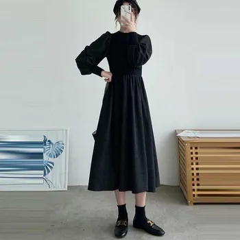 2020 Dizaineris Suknelė Moterų Slim vientisas korėjos Megzti Megztinis Sukneles Elegantiškas Žiemos Moterų Ilgas Rankovėmis Suknelė 