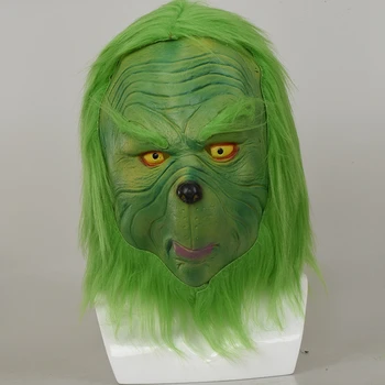 Žalia Plaukų Monster Mask Nustatyti, Helovinas, Kalėdos Teroro Cosplay Latekso Medžiagos Šalies Maskuotis Kūrybos Vaidmenų Kaukė, Pirštinės